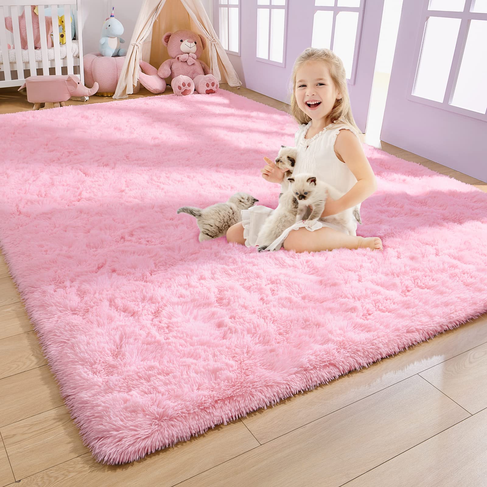 Arogan Ultra Soft Pink Shaggy Rug Carpets, 3X5 Feet Kids Rugs For Bedroom Girls, Fluffy Rugs For Living Room, Shag Rugs For Play